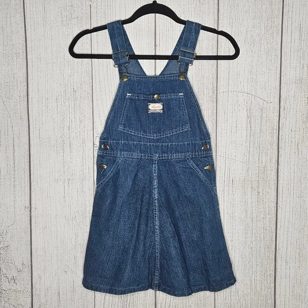 Vintage 70s Darkwash Oshkosh B'gosh Overall Dress, sz approx Med